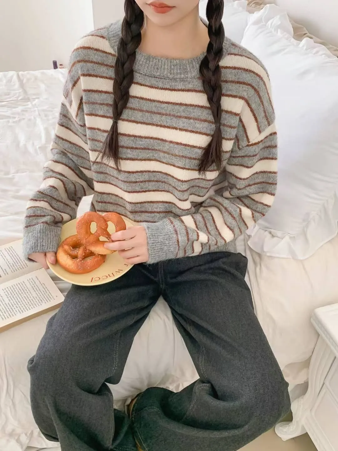 正韓條紋針織毛衣