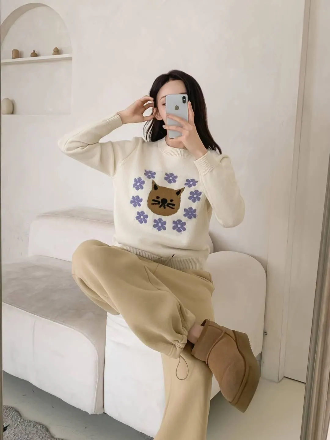 正韓花圈貓咪毛衣
