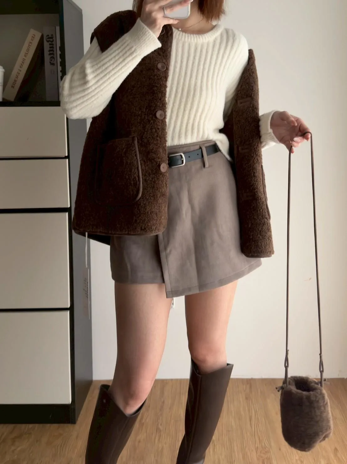 鹿皮絨一片短褲裙