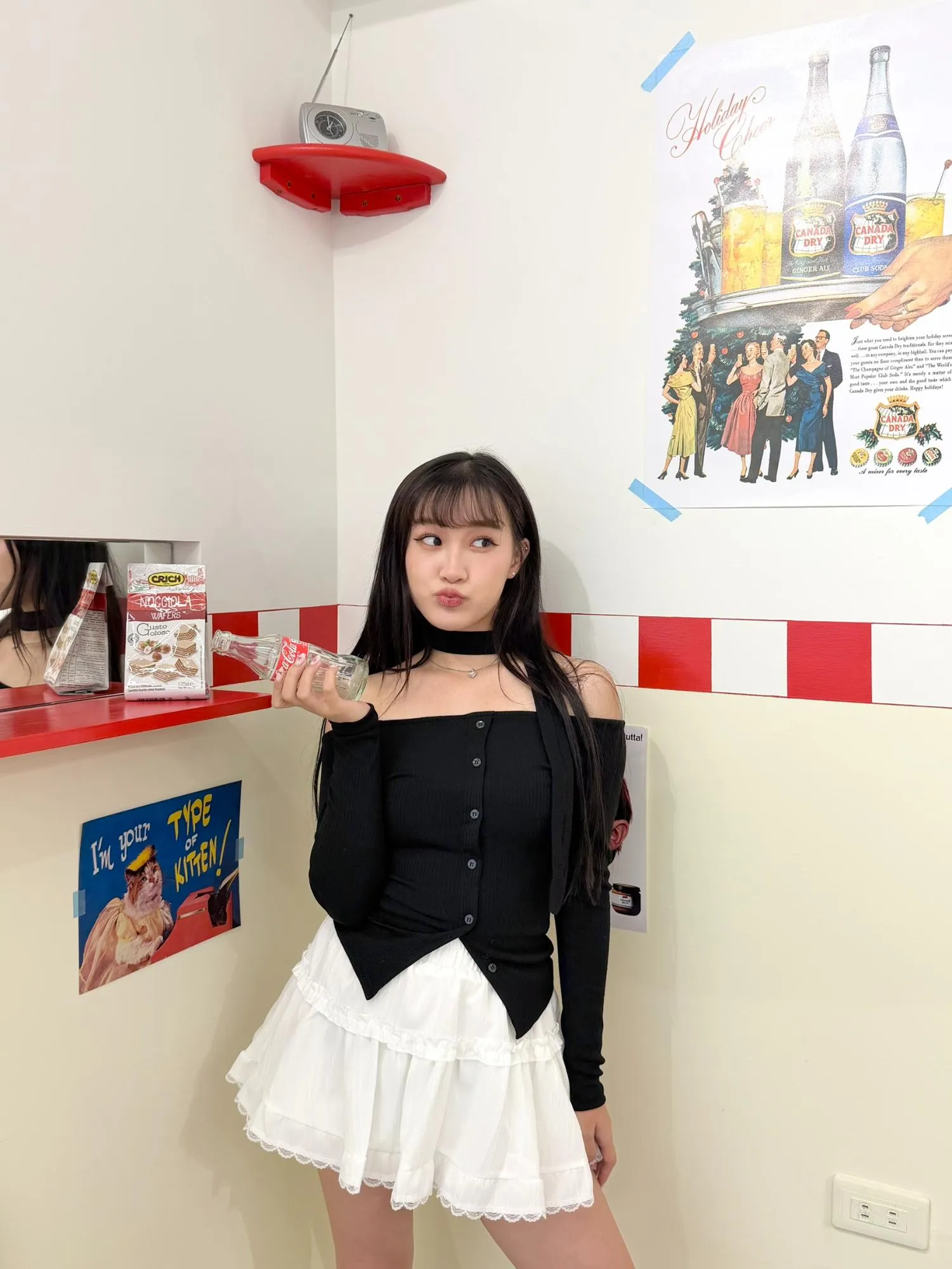 正韓平口附圍巾針織排扣套裝