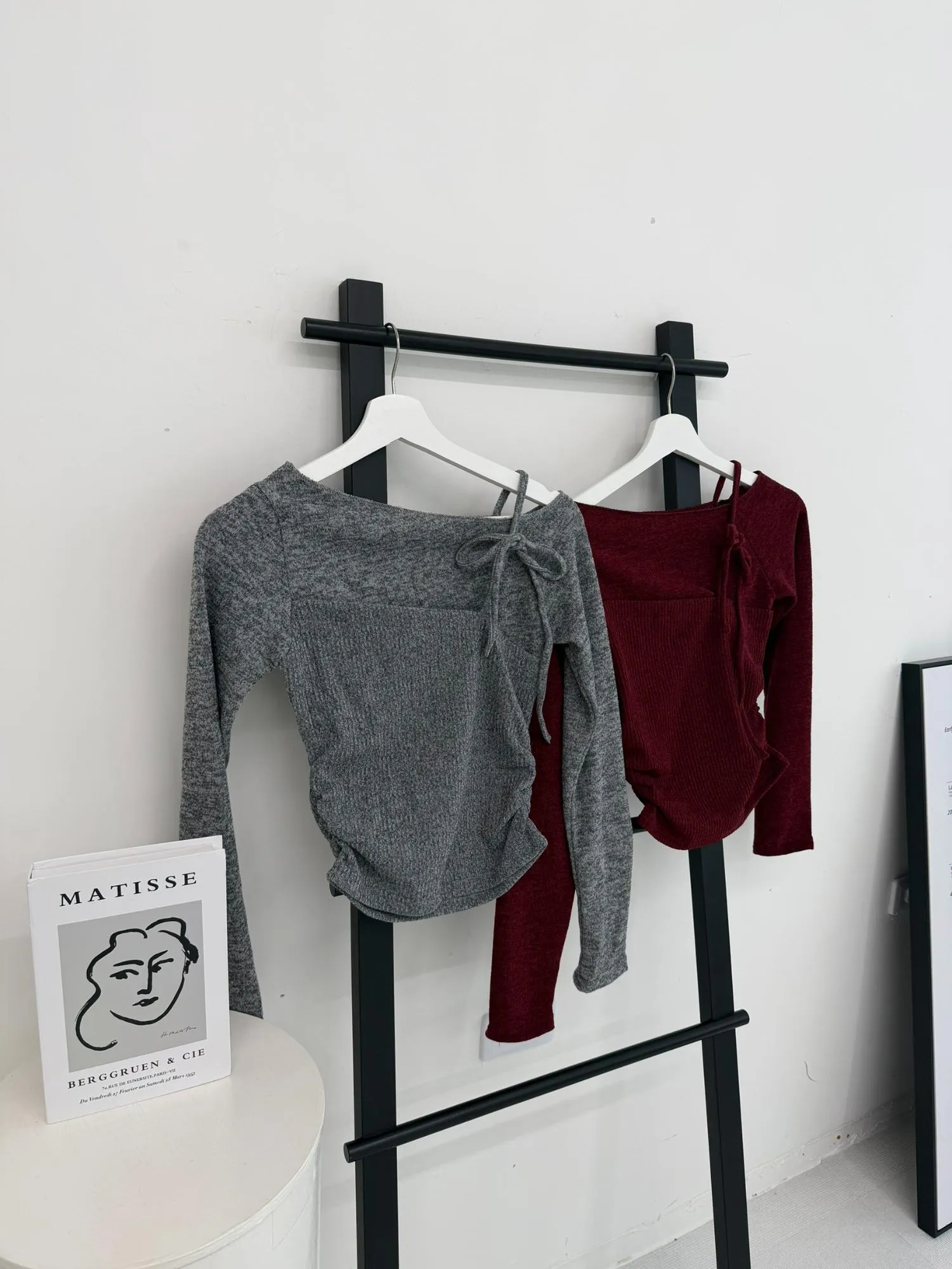 正韓露肩針織假兩件上衣