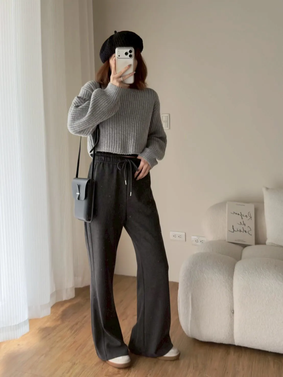 羊絨拼接微喇長褲