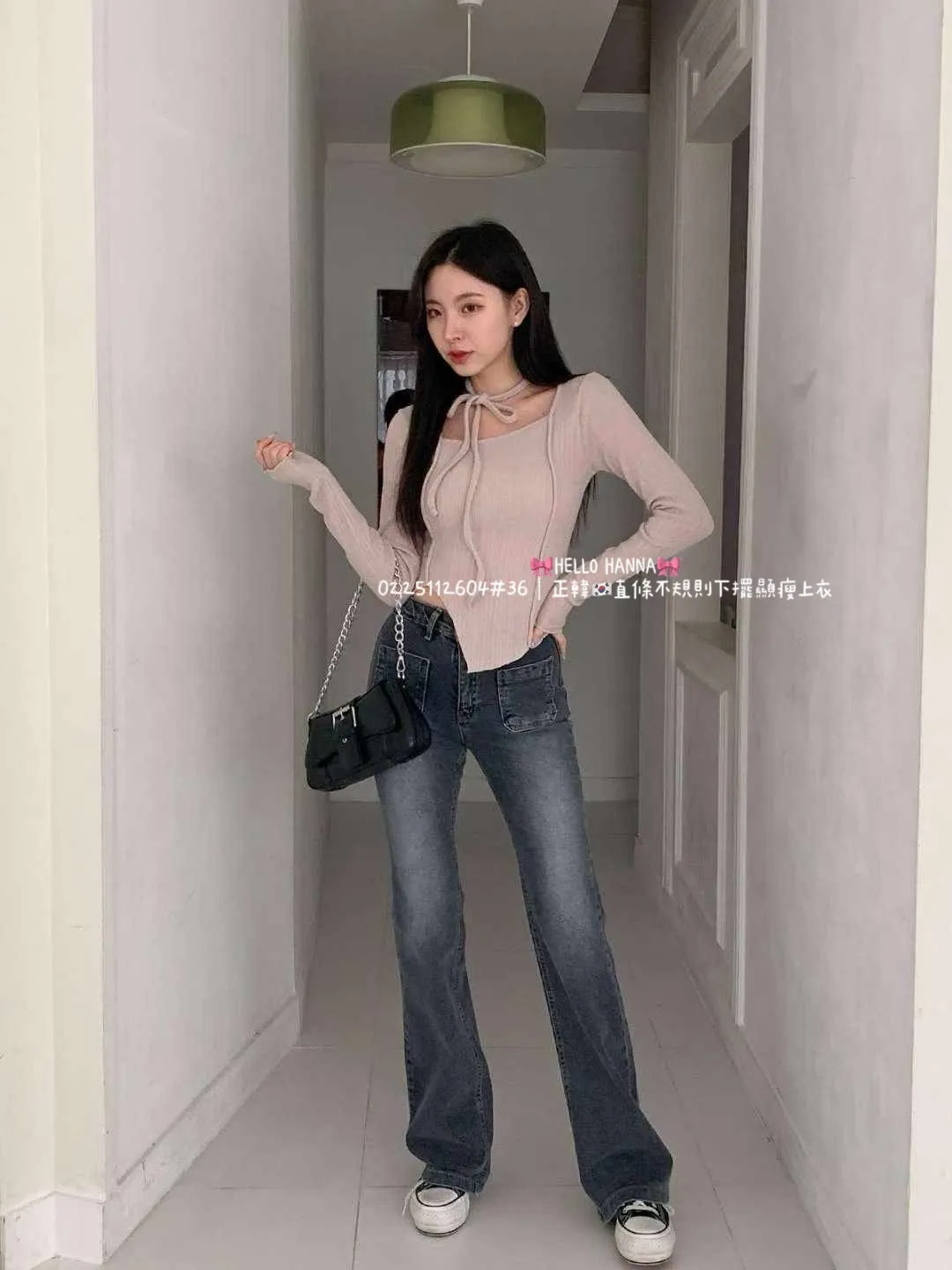 正韓直條不規則下擺顯瘦上衣