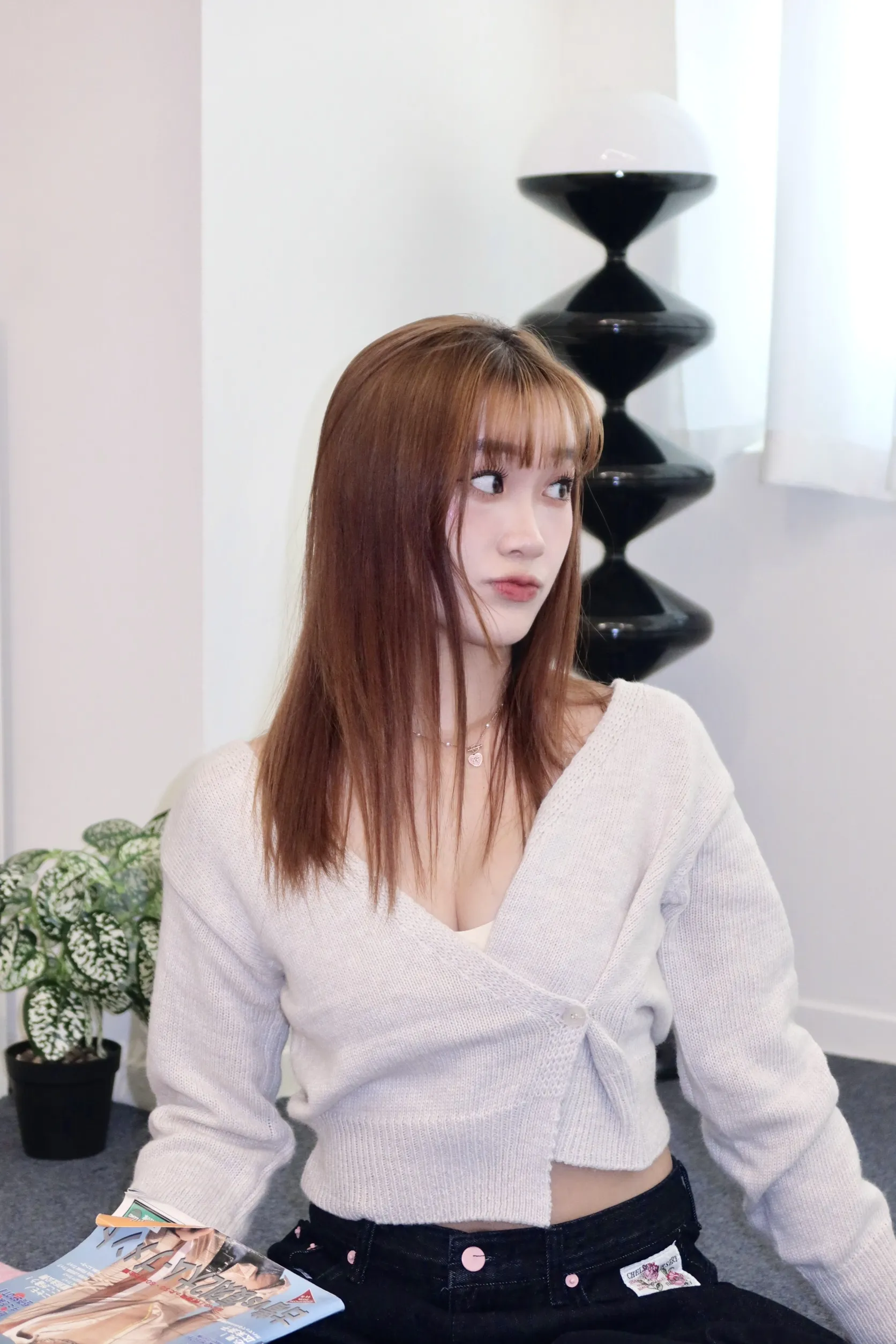 正韓羊毛端莊雙向蓬鬆開衫