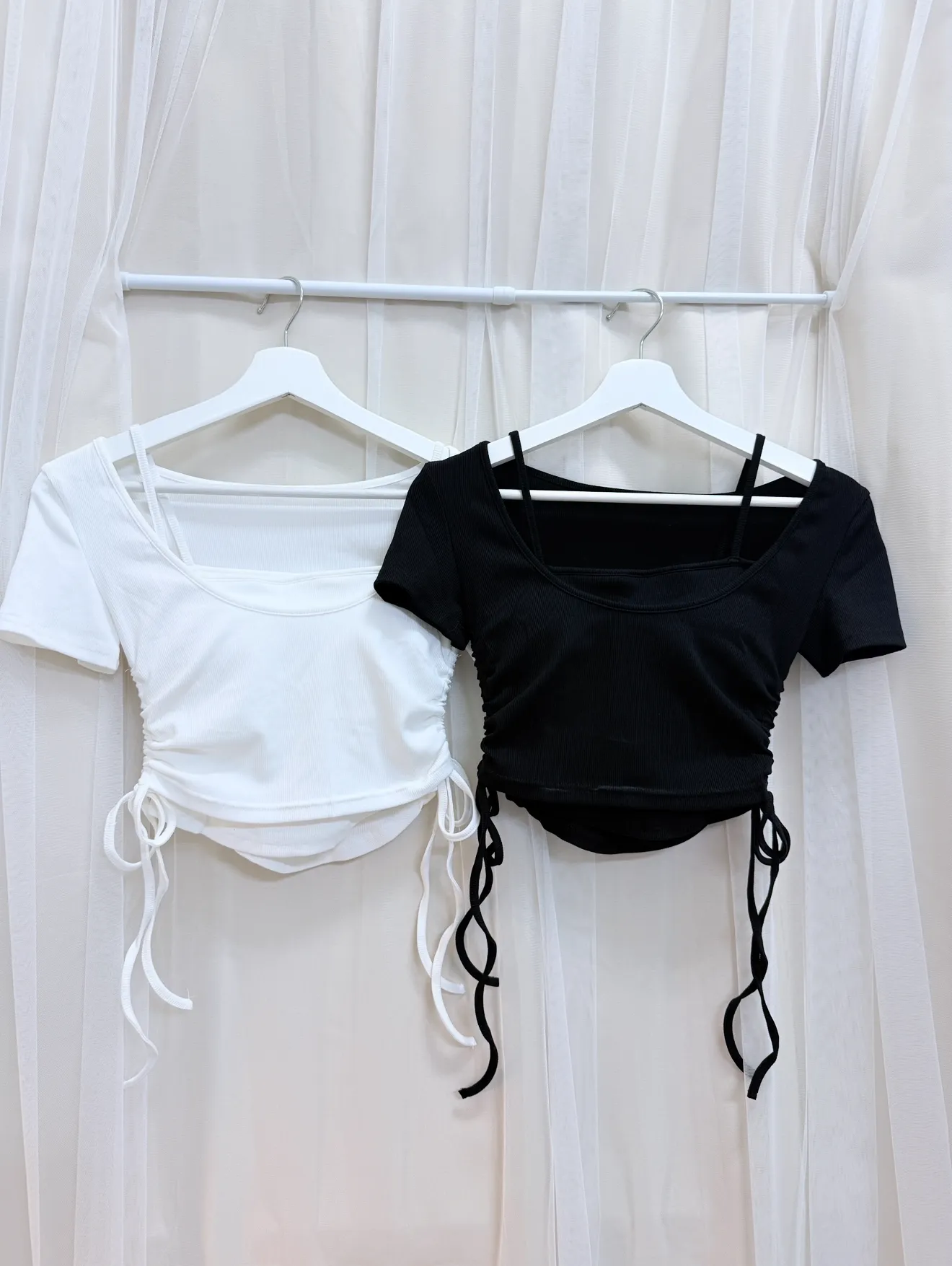 韓系顯瘦-兩側抽繩真兩件式Bratop套裝