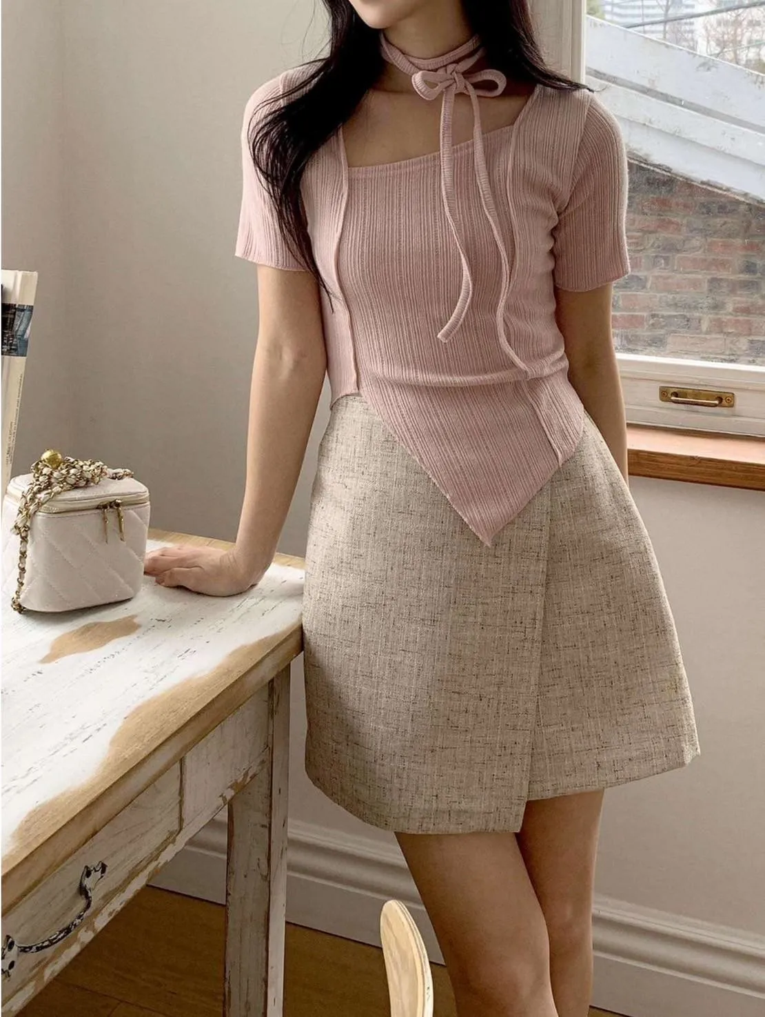 正韓飄帶掛薄針織衫