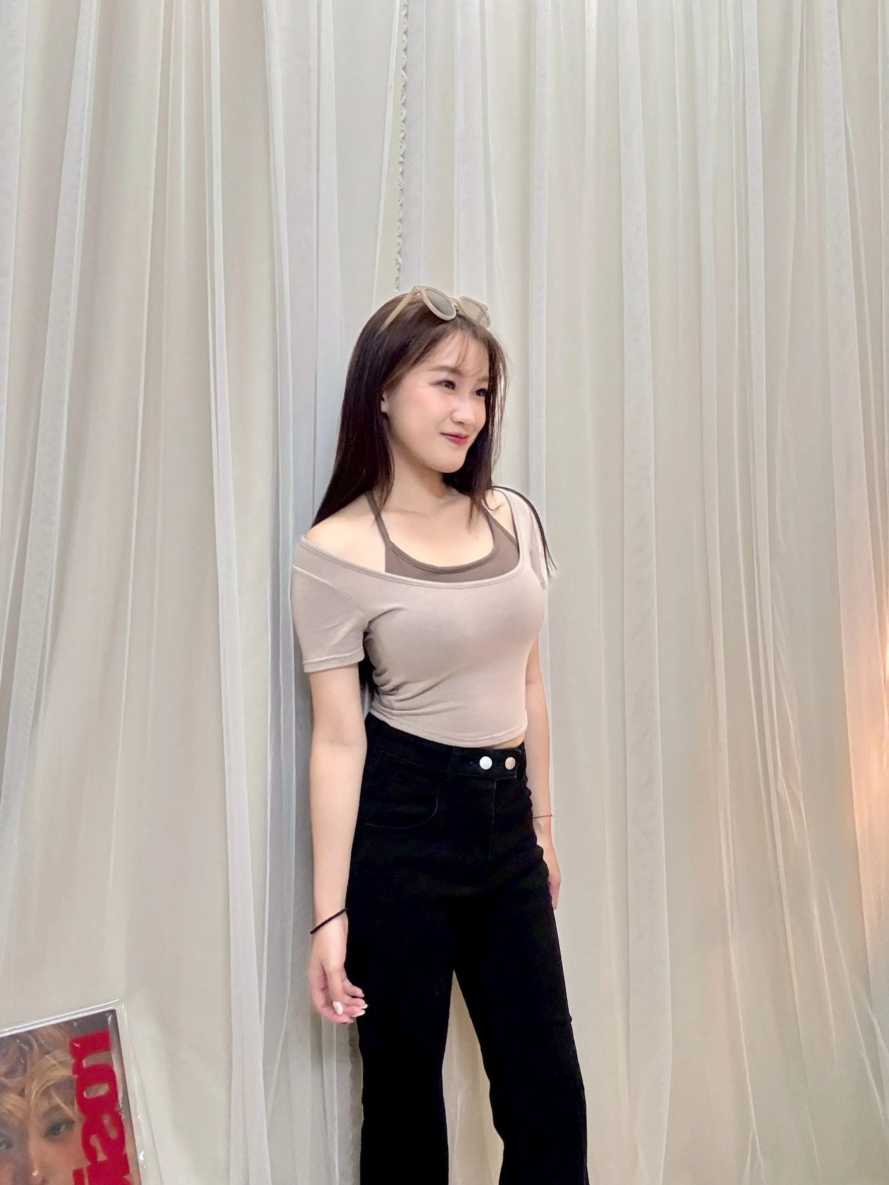 日常必備-假兩件繞脖帶杯上衣