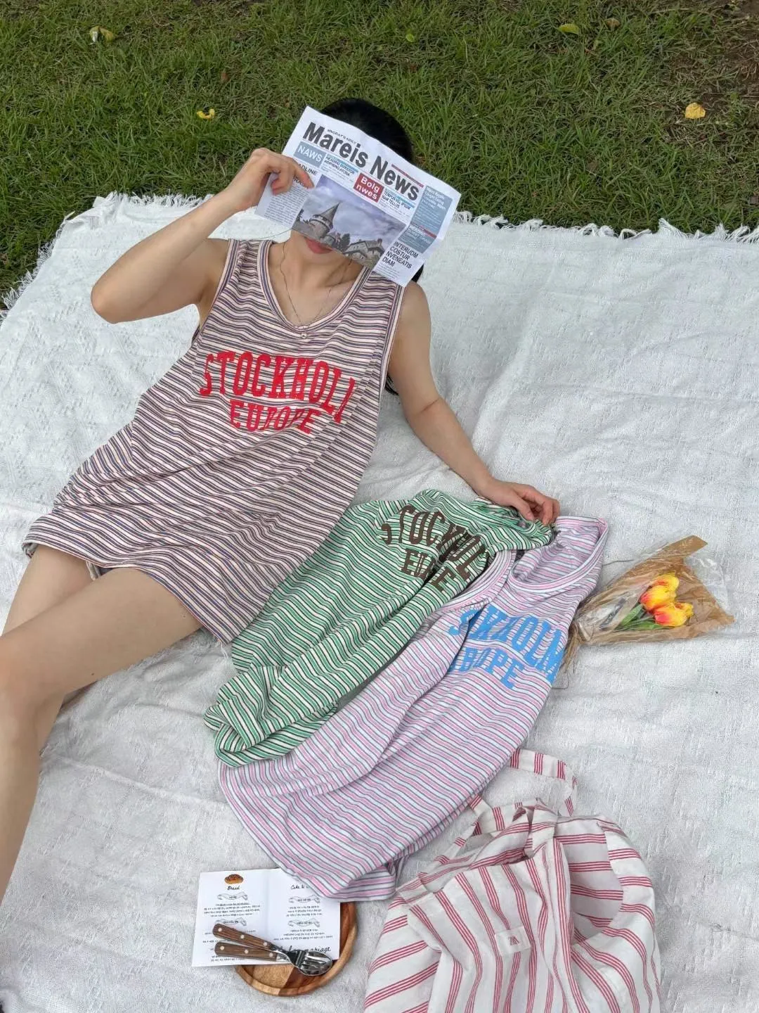 正韓美式配色字母條紋背心