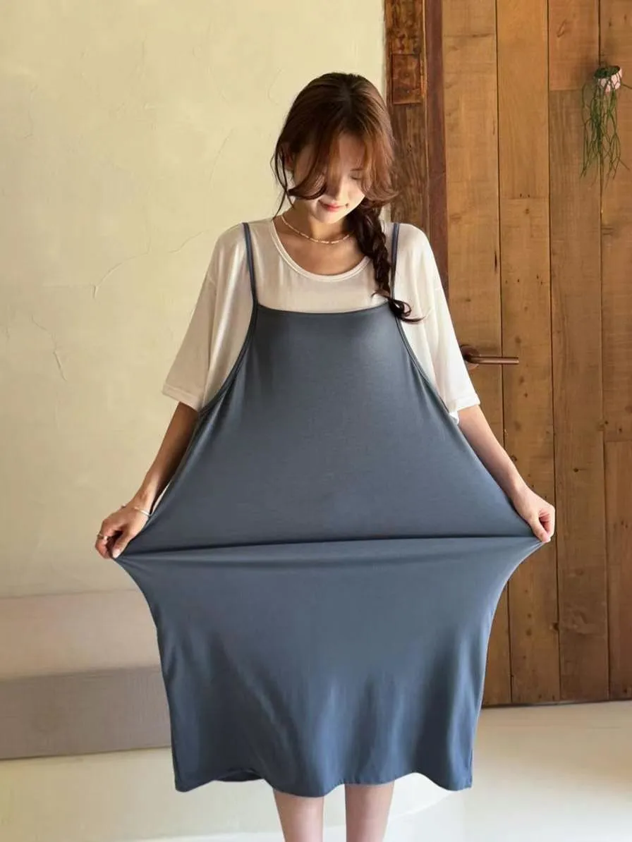 正韓慵懶自在的兩件式細肩長洋