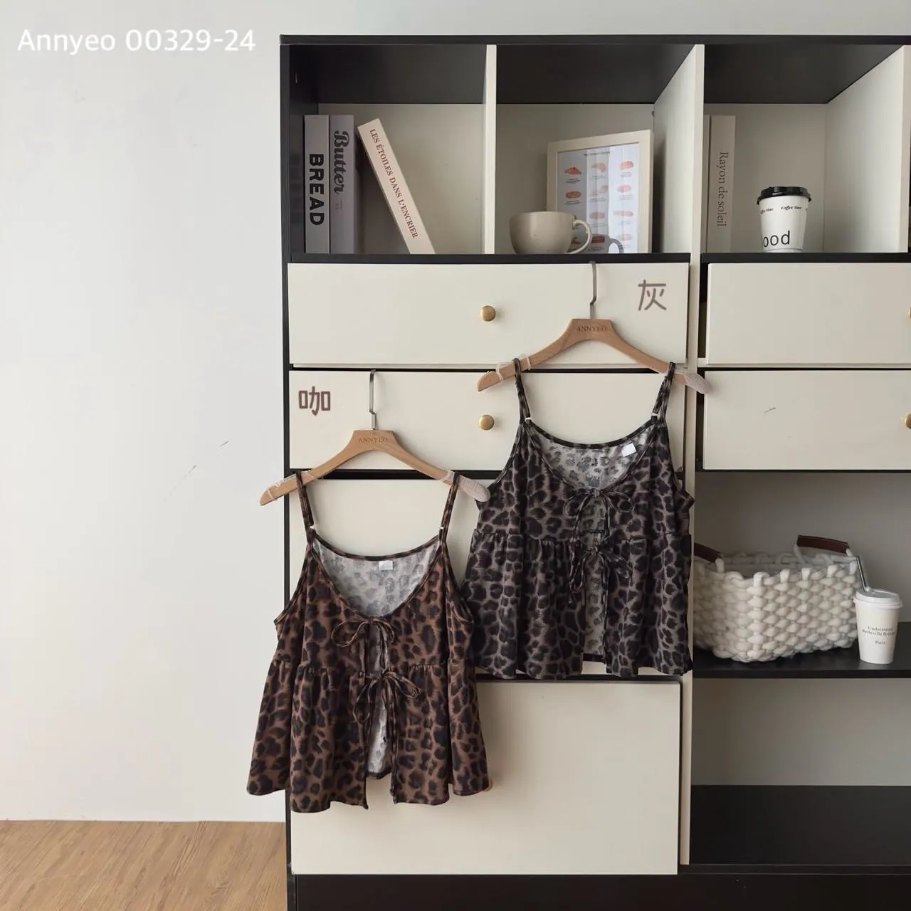 前綁帶豹紋細肩背心