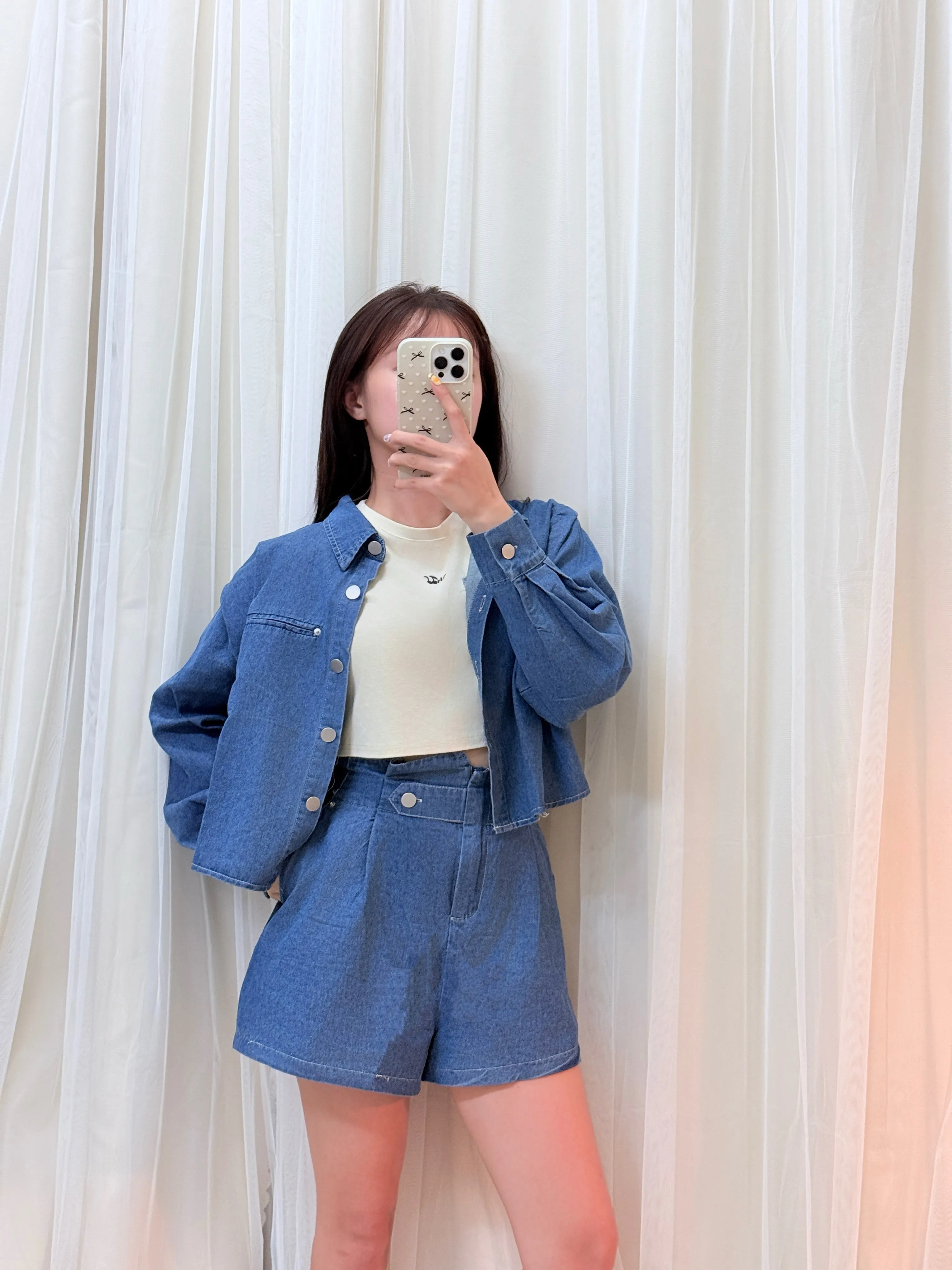 懶人穿搭-軟牛仔輕布襯衫顯瘦套裝