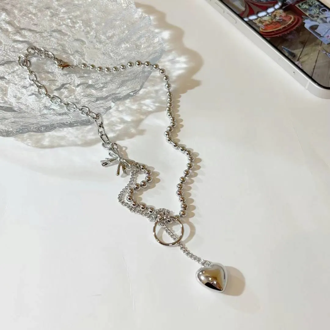 直播爆款-圓珠重工風蝴蝶結愛心項鍊