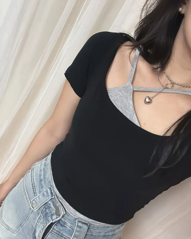 正韓短袖不規則兩件套裝