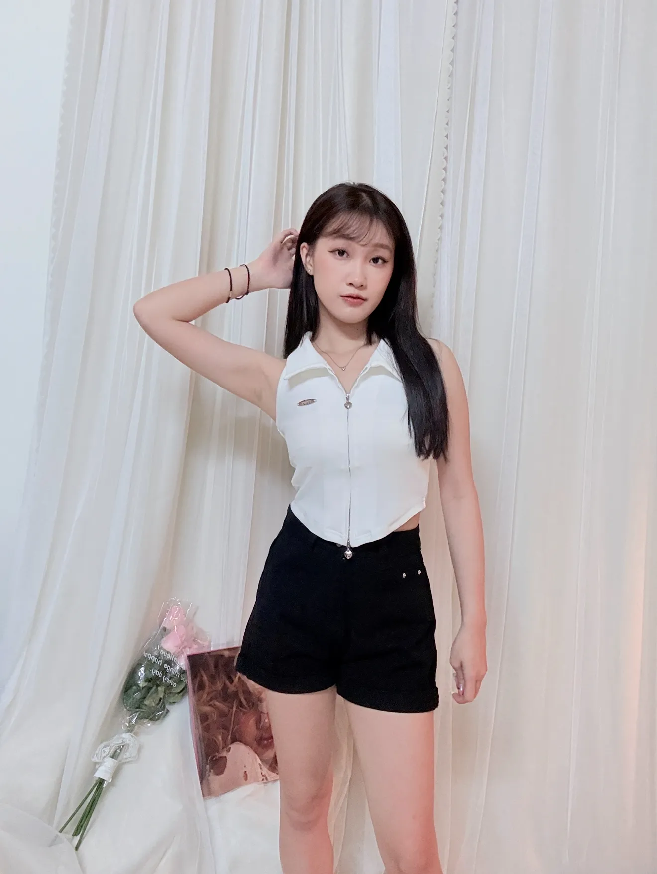 副乳bye-愛心拉鍊削肩超顯瘦背心