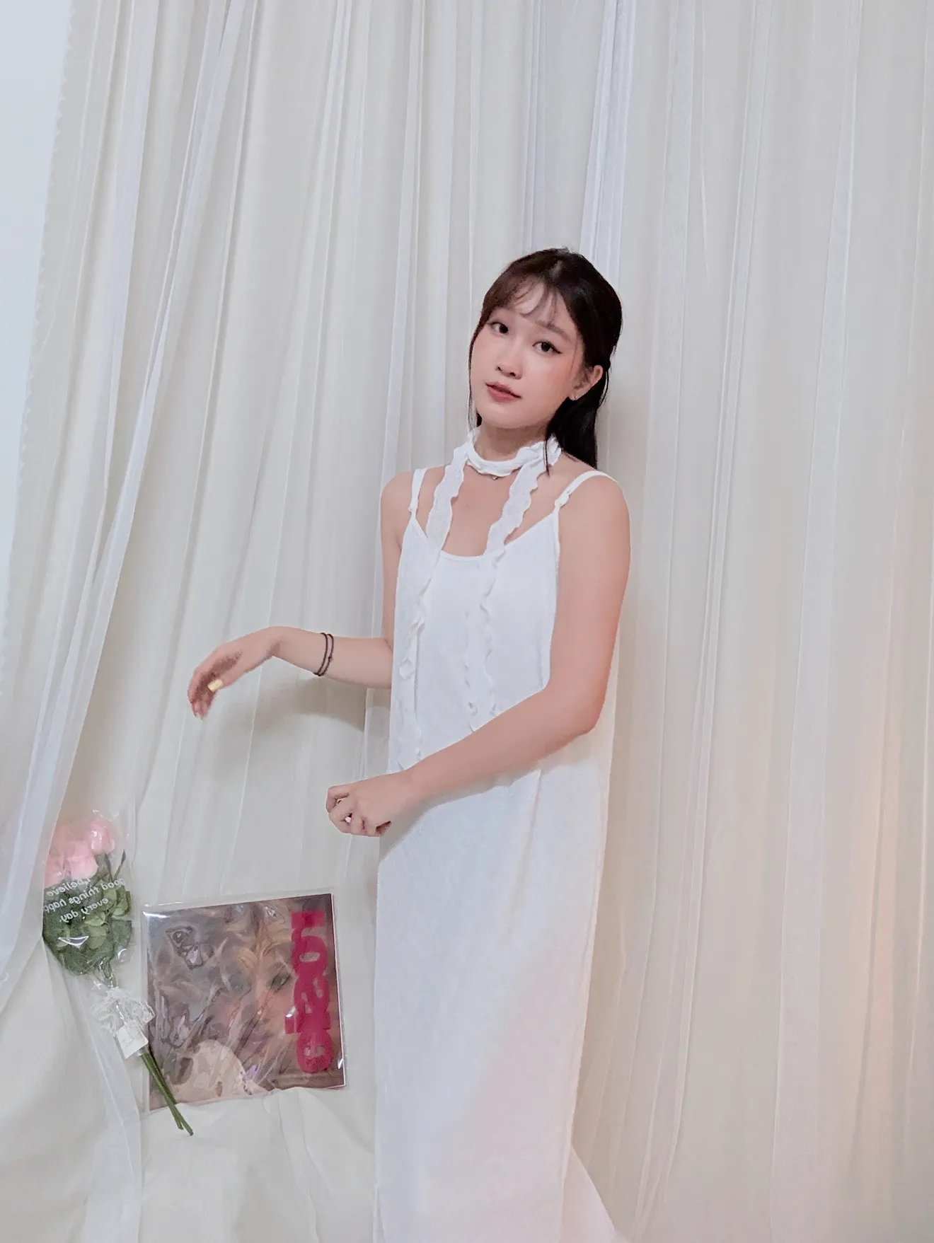 仙女必備-細肩捲捲絲帶水波紋洋裝