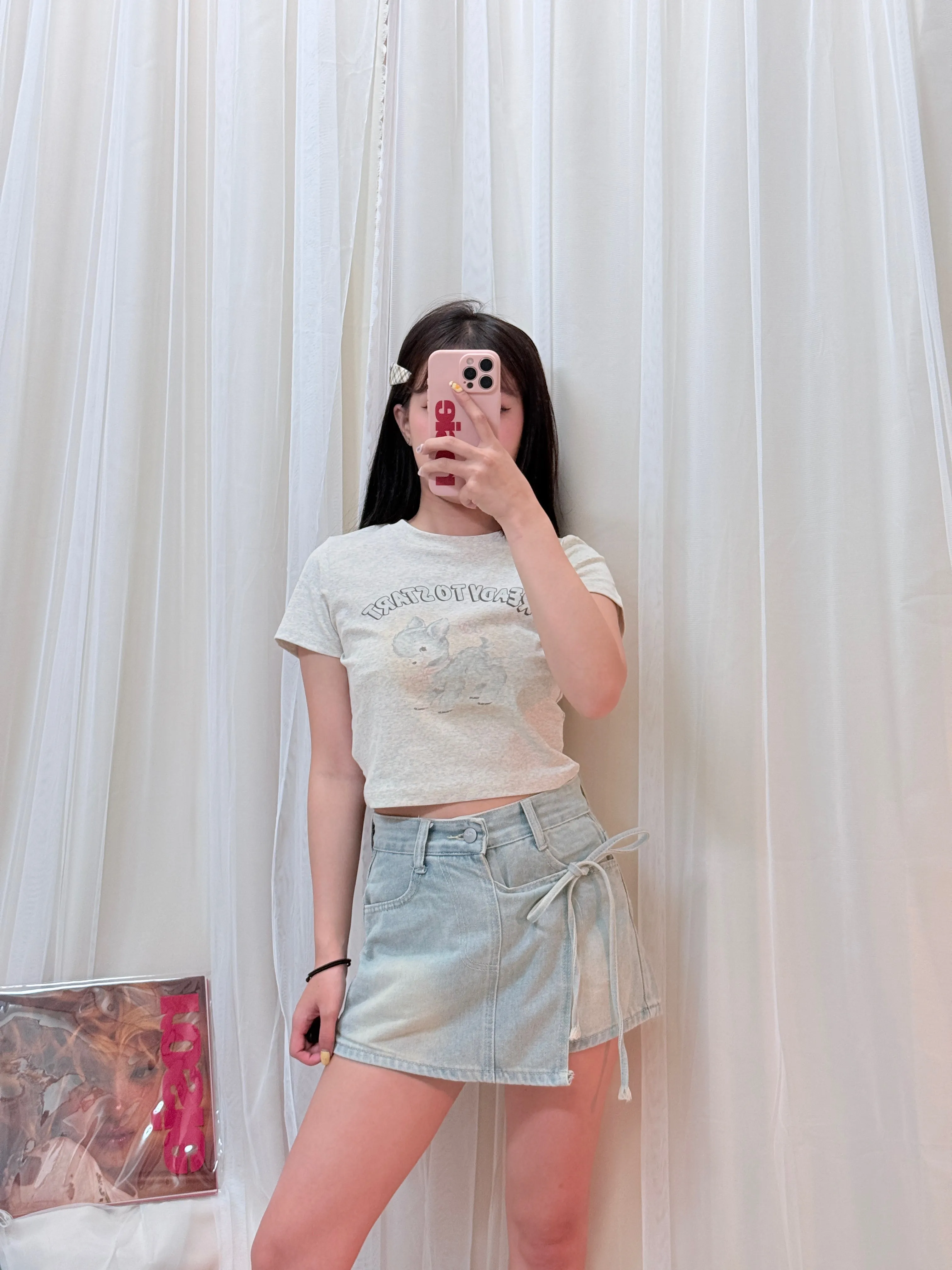 百搭仔裙-高腰綁帶不規則A字牛仔裙