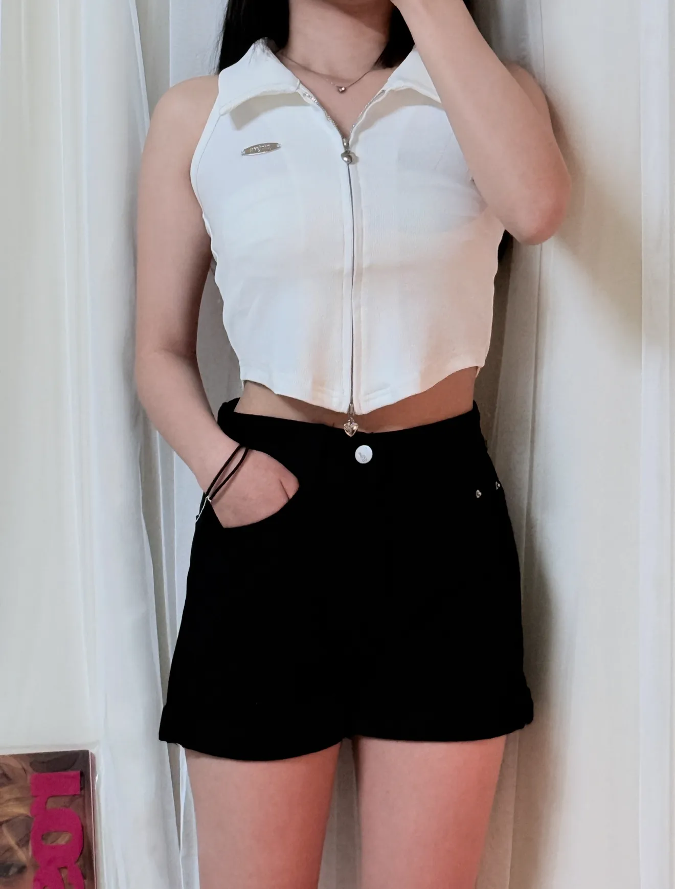 副乳bye-愛心拉鍊削肩超顯瘦背心