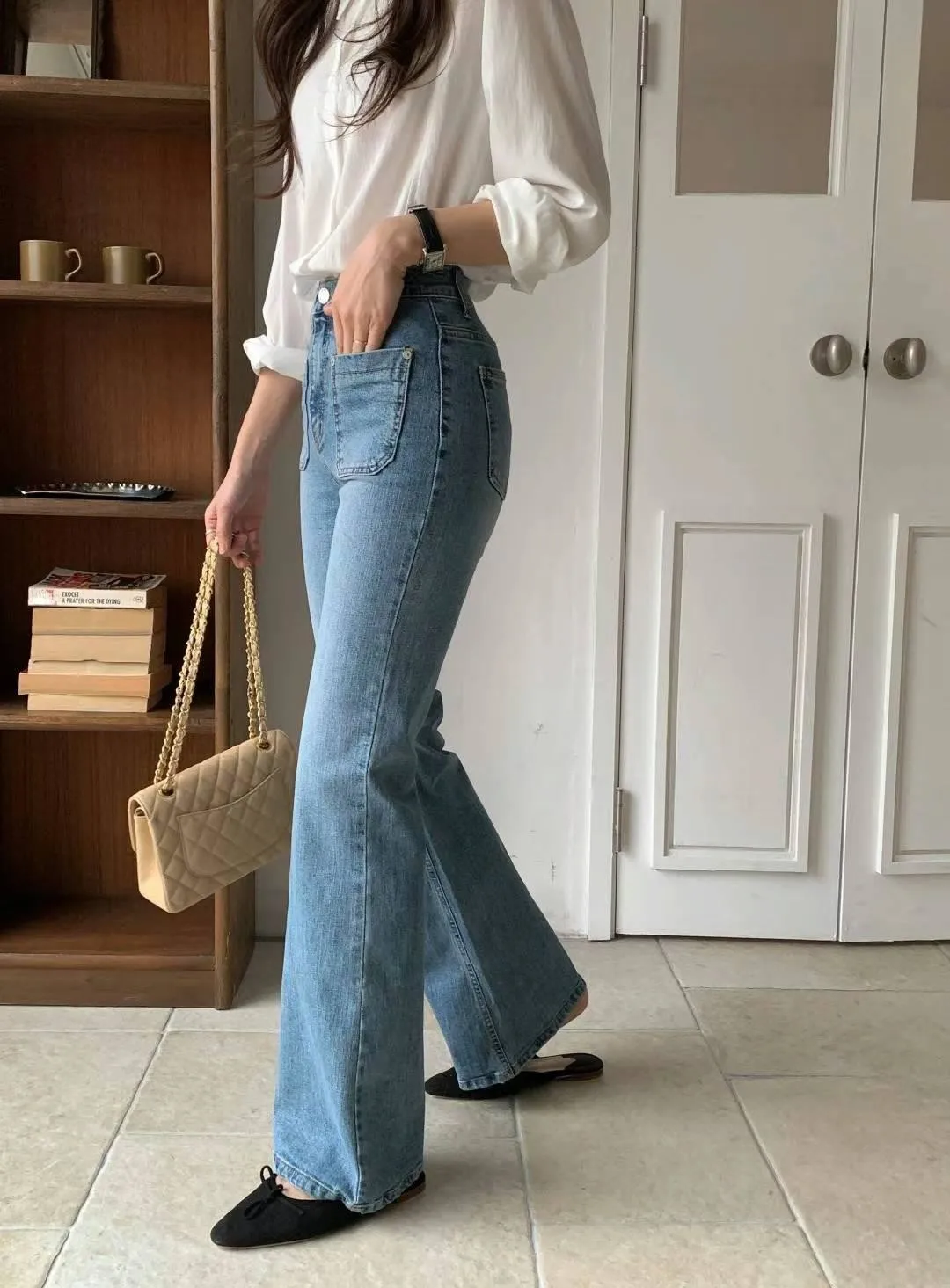 正韓雙口袋修身顯瘦長褲