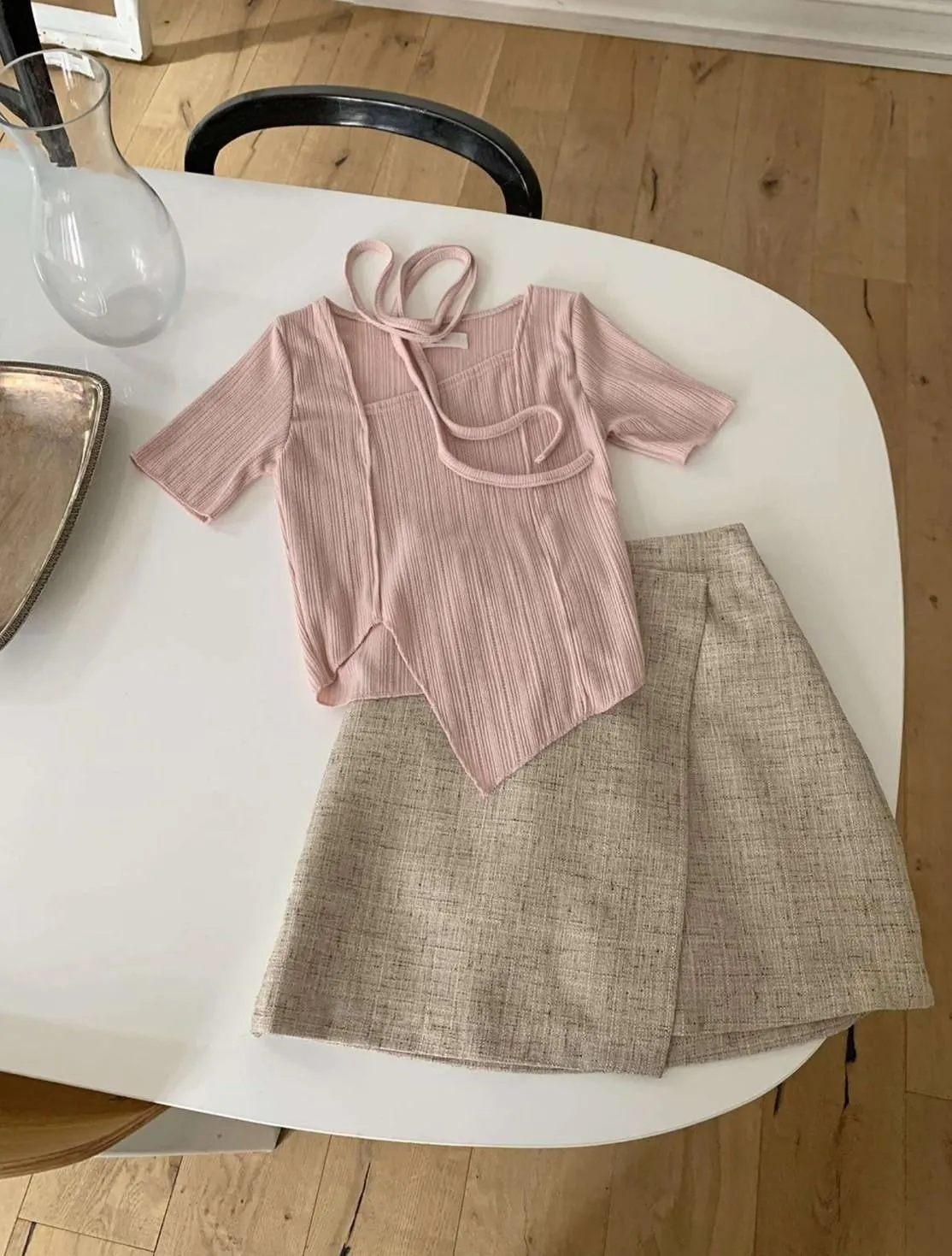 正韓飄帶掛薄針織衫