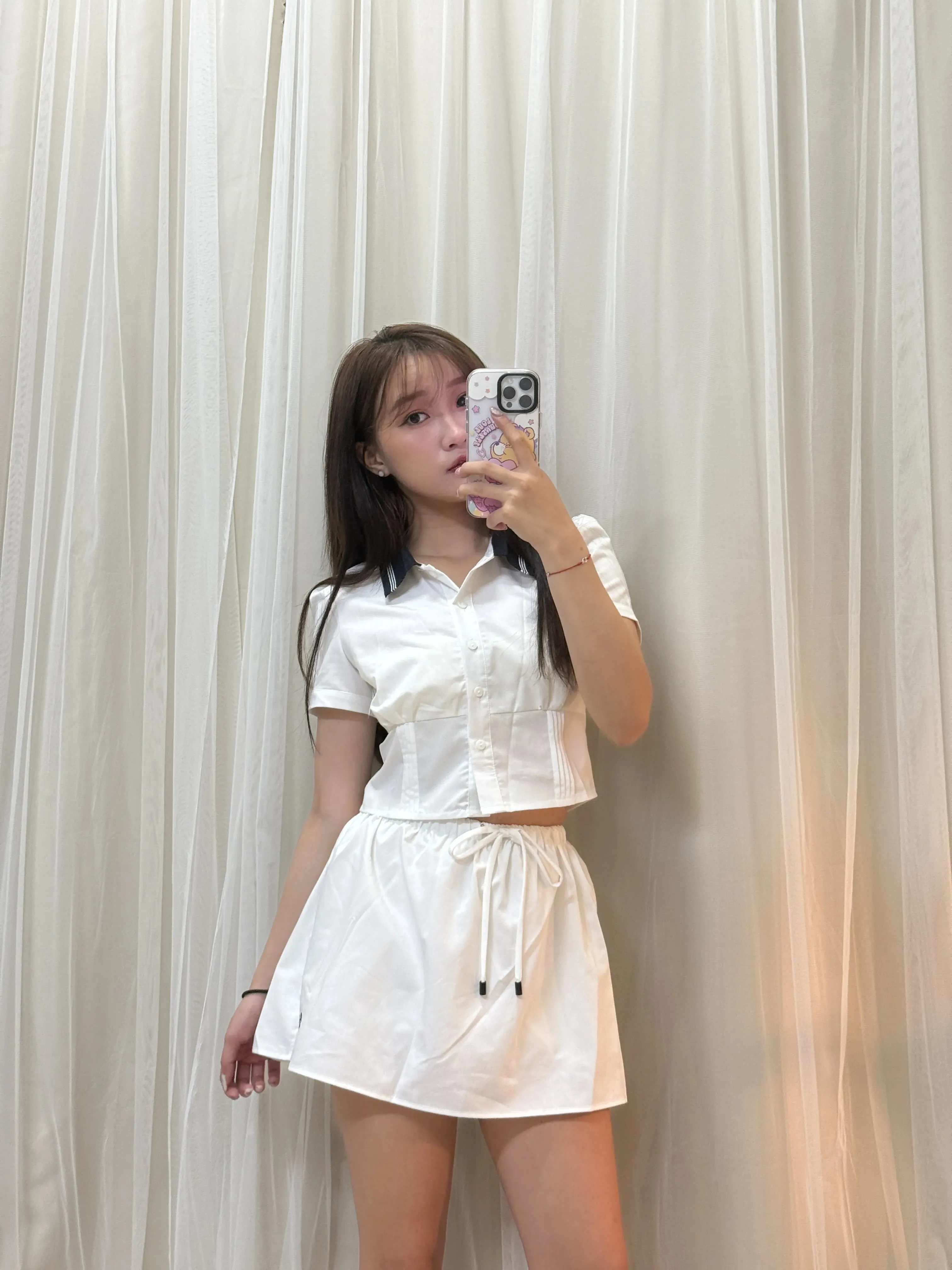 學院少女風-顯瘦短款百搭短袖襯衫上衣+休閒短裙半身裙套裝