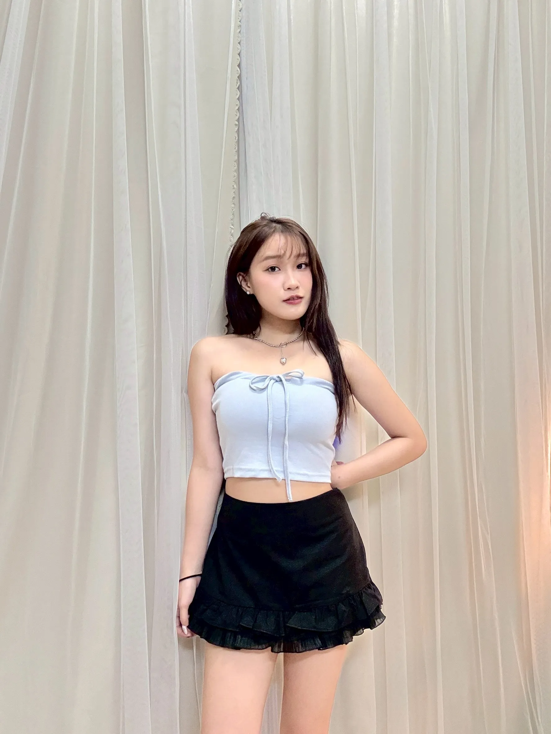 性感韓女-平口前抽繩罩杯背心