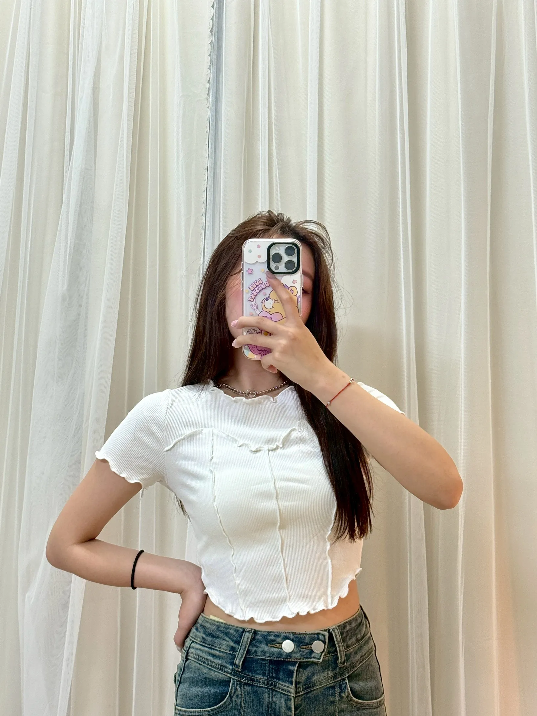 吸睛韓風-木耳邊中車線上衣