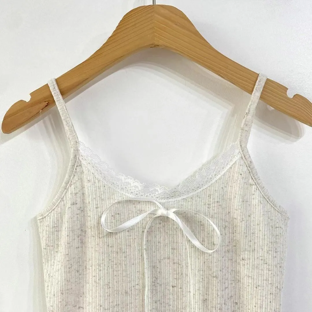 正韓蕾絲邊蝴蝶結小背心