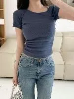 正韓假兩件側抓皺綁帶上衣