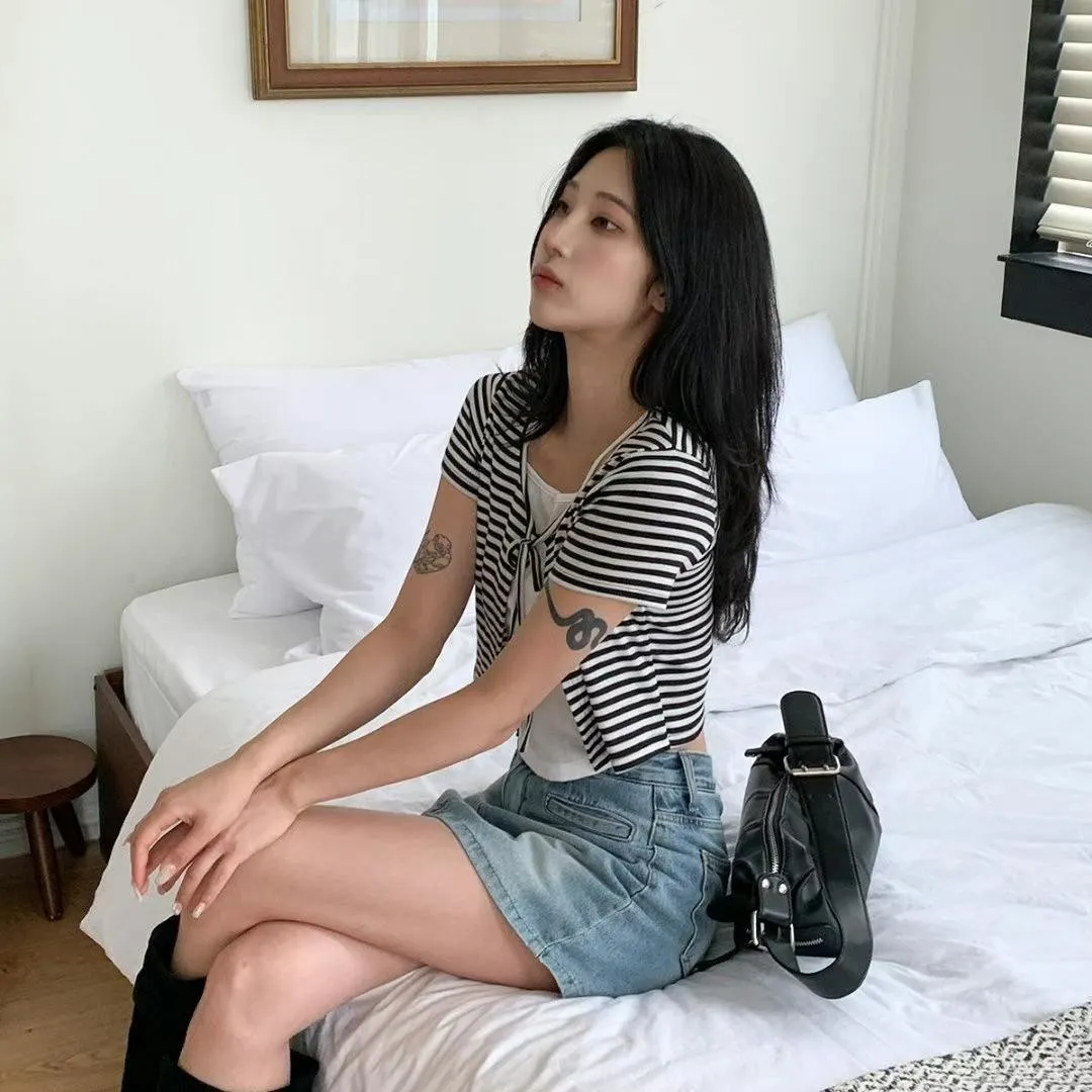 正韓條紋綁帶小外套