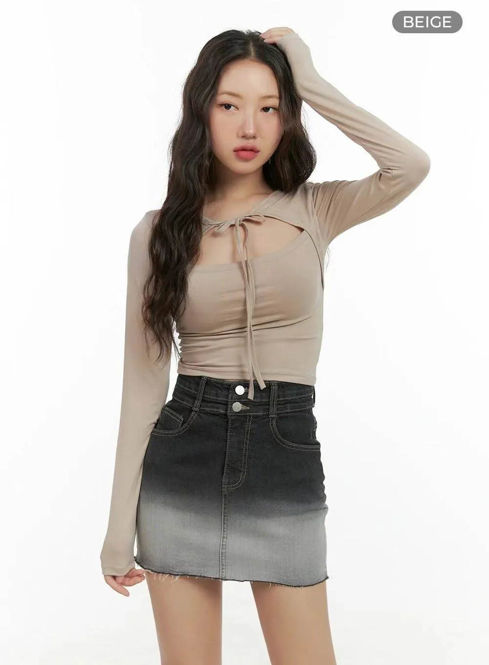 正韓吊帶短外套蝴蝶結喇叭袖上衣