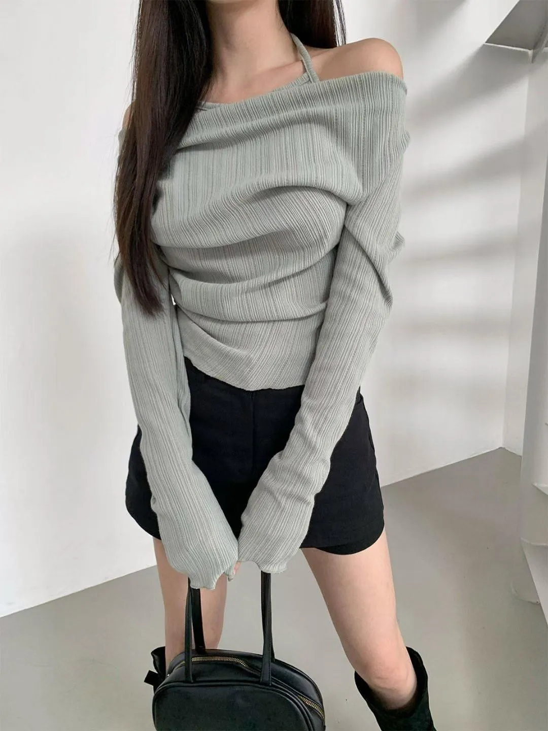 正韓布拉德露肩針織衫