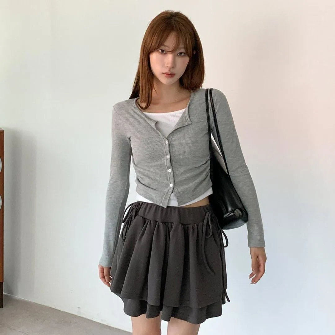 正韓拼色背心假兩件開衫