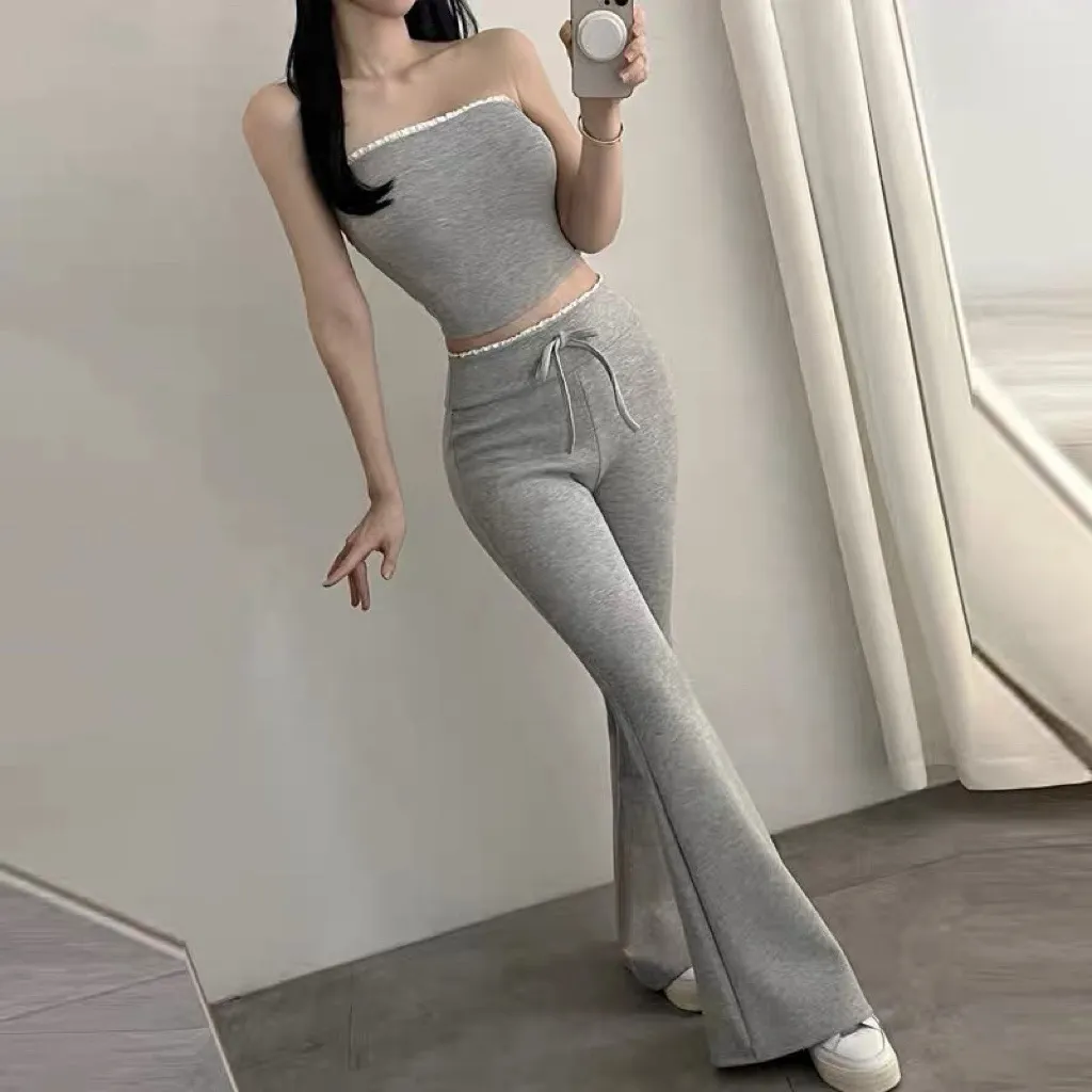 正韓 蕾絲彈力喇叭平口套裝