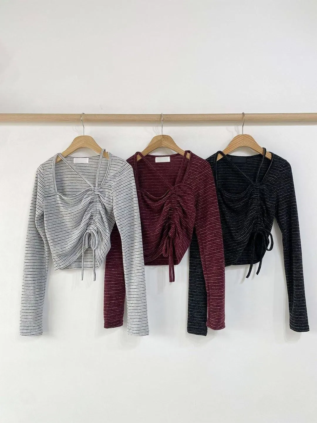 正韓綁帶伸縮不規則修身上衣