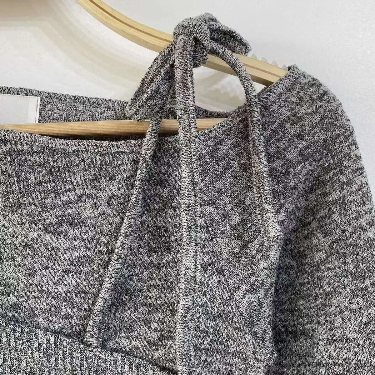 正韓露肩針織假兩件上衣