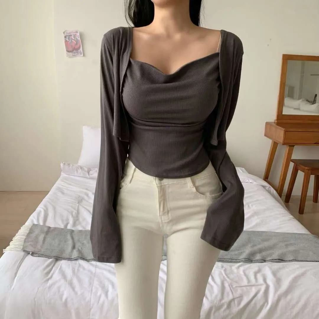 正韓披肩垂墜感套裝上衣