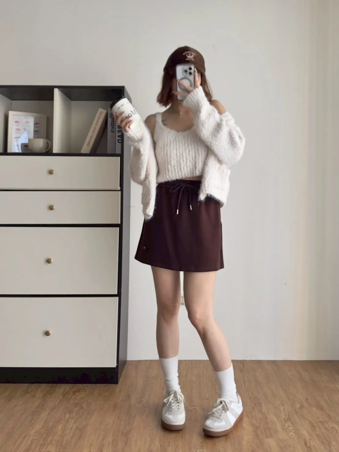 砂洗銅銨抽繩短裙 (內有安全褲)