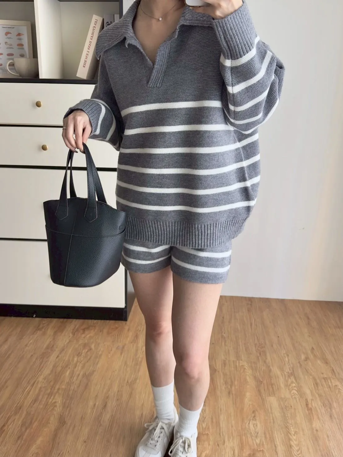 橫條PORO毛衣➕短褲套裝