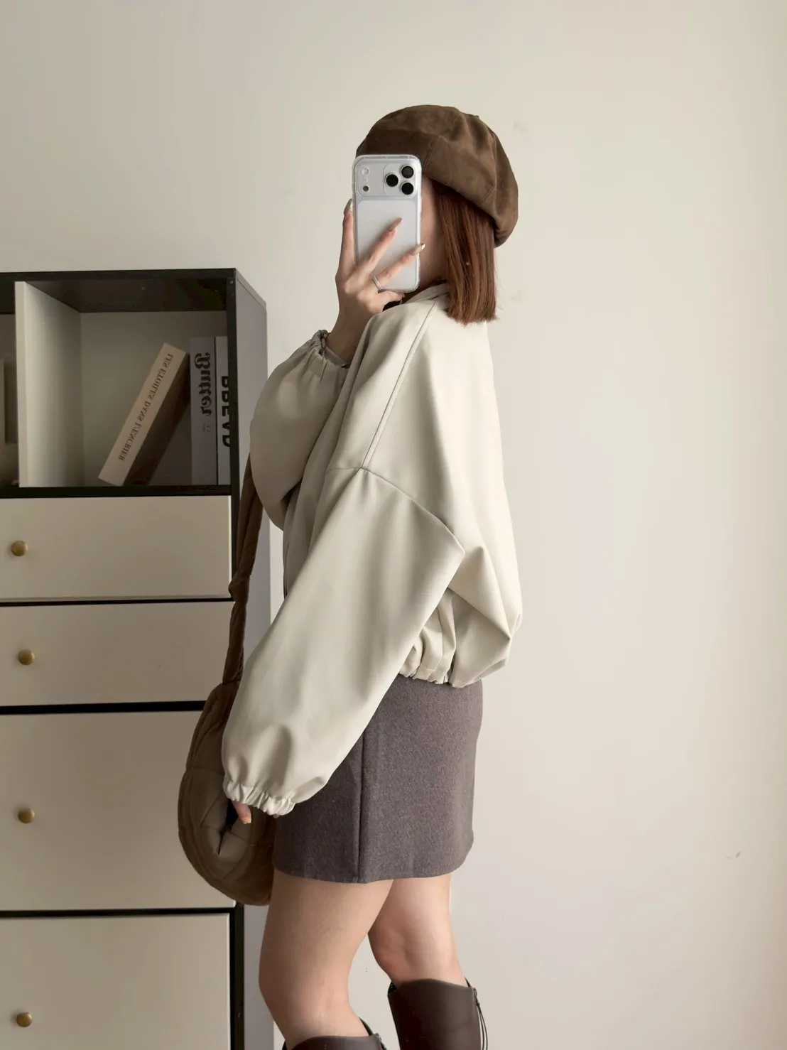 立領皮革拉鍊外套