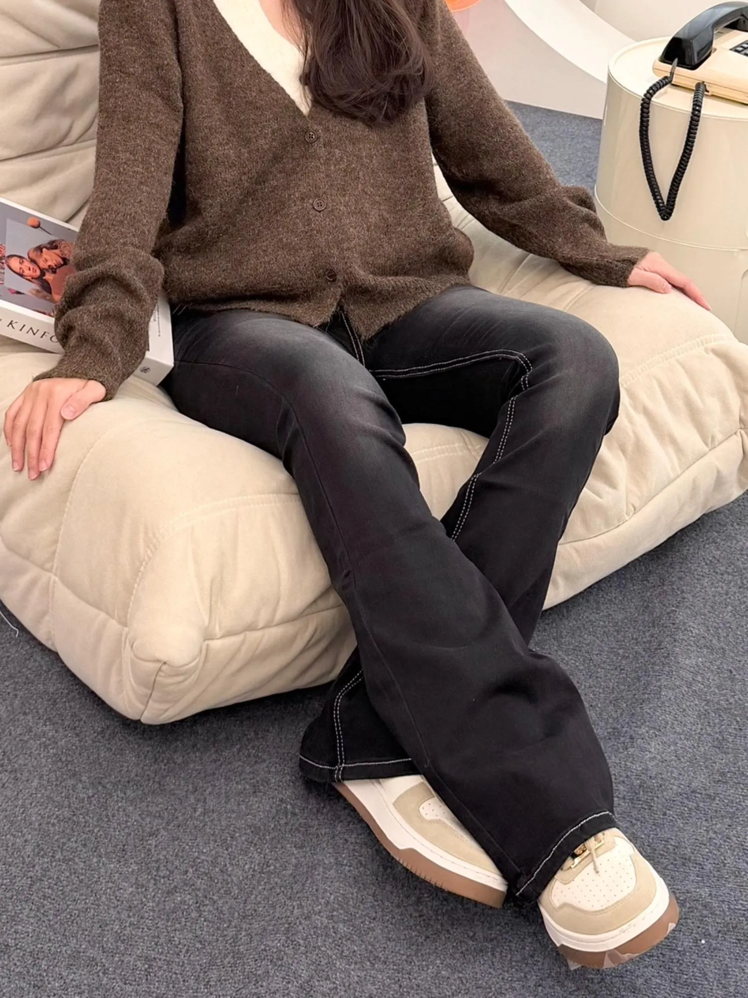 韓風高彈微喇叭牛仔褲