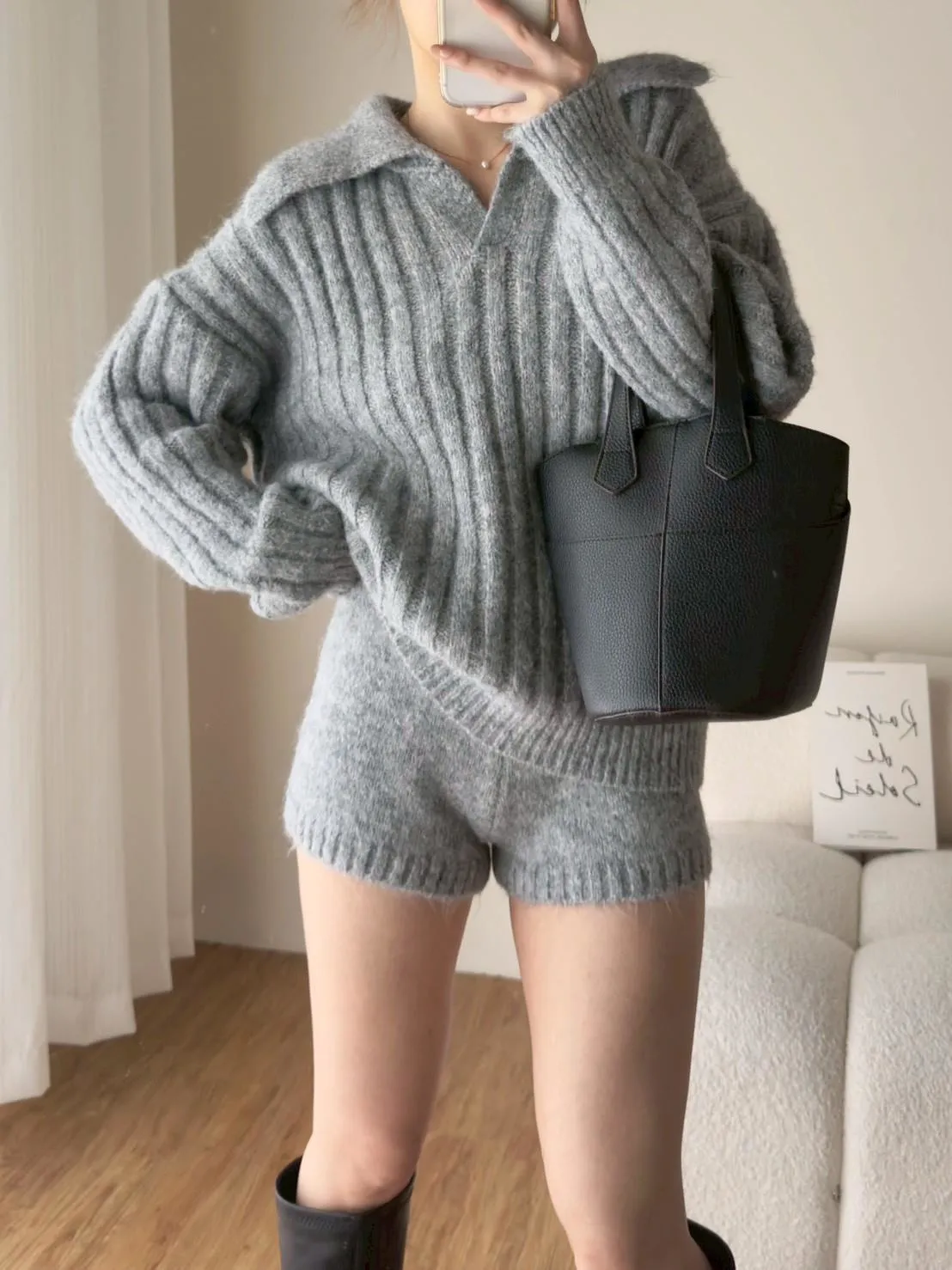 POLO領坑條毛衣➕短褲套裝