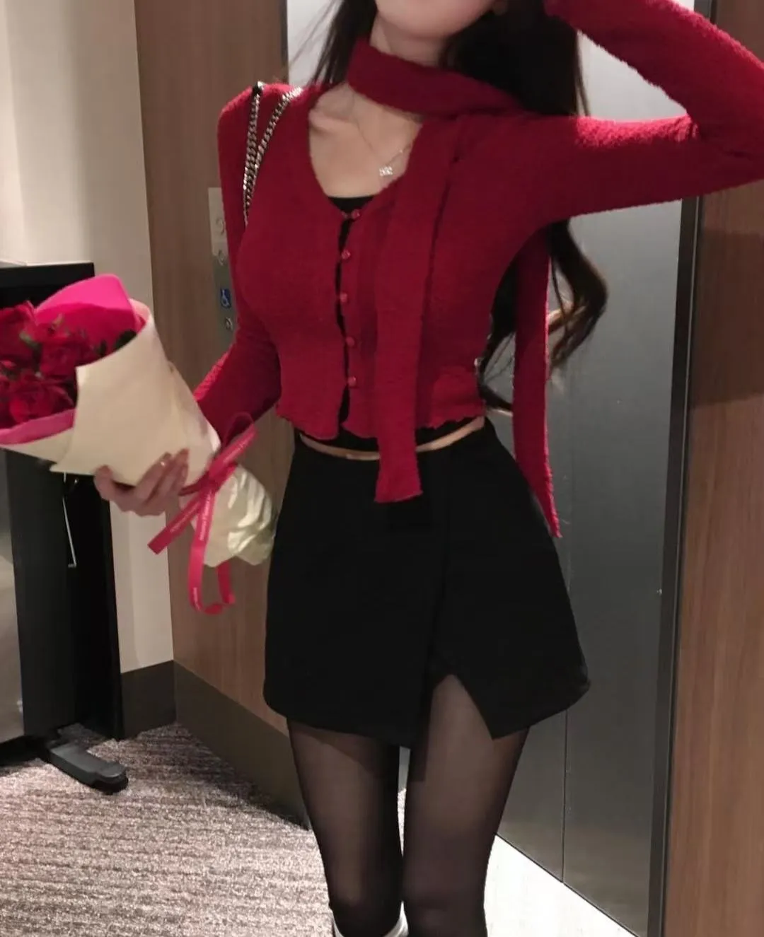 正韓QQ毛圍巾鈕扣套裝