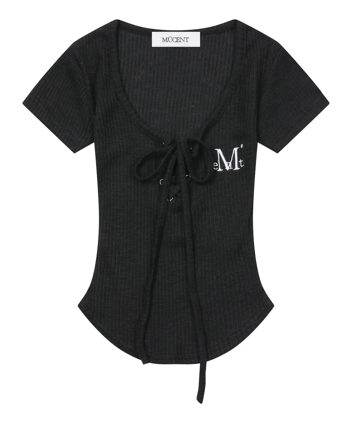 【預購】 MUCENT SARON EYELET LACE-UP SLIM FIT HALF T 前綁帶 下圓弧 修身上衣