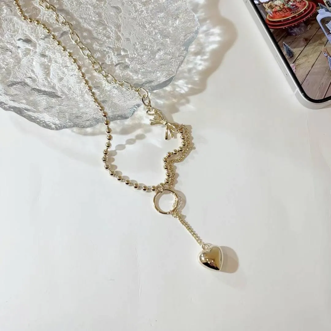 直播爆款-圓珠重工風蝴蝶結愛心項鍊