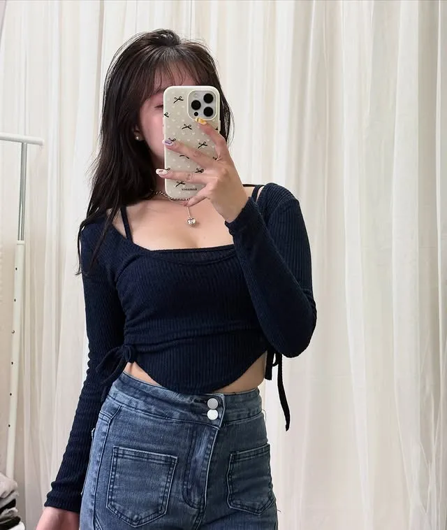 正韓褶皺優雅側腰縮邊兩件套裝