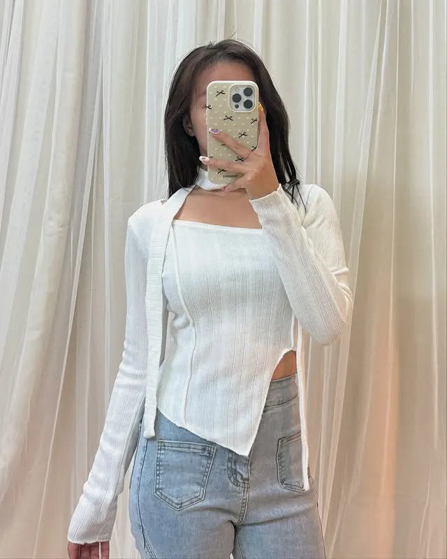 正韓氣質溫柔掛脖不規則下擺上衣