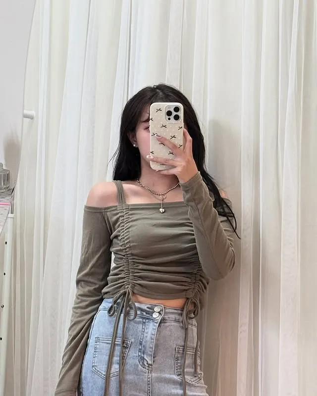 正韓浪漫褶皺肩帶芭蕾衣