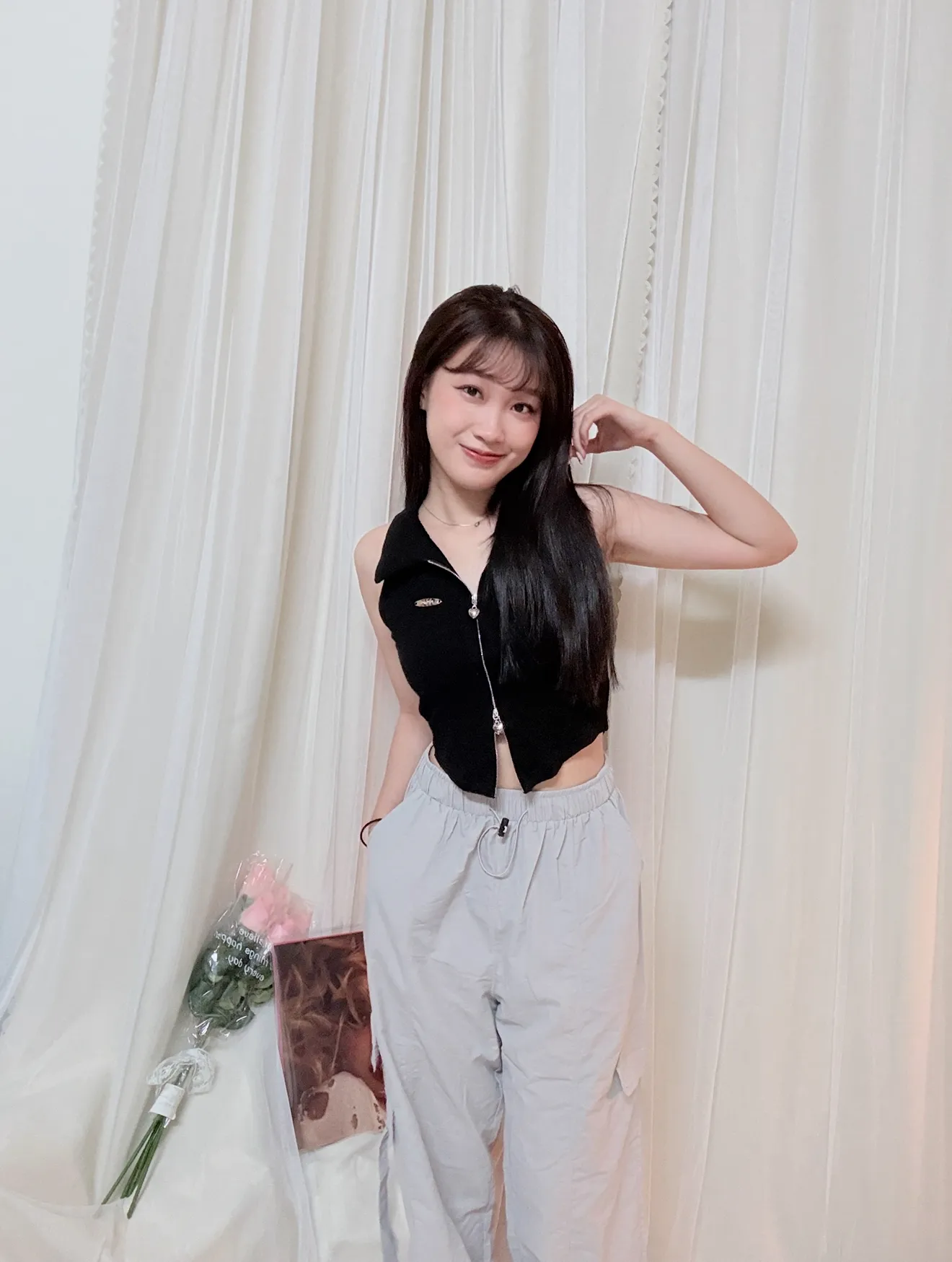 副乳bye-愛心拉鍊削肩超顯瘦背心