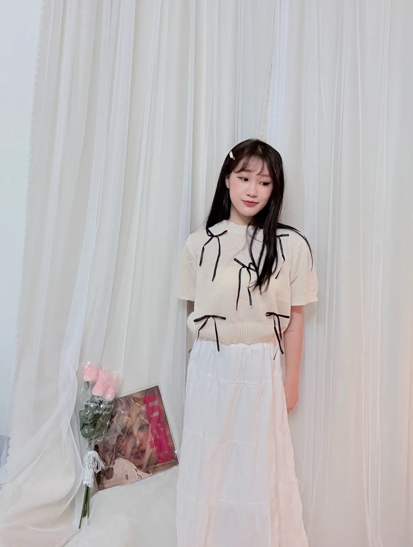 公主氣質-蝴蝶結甜美短款針織短袖上衣