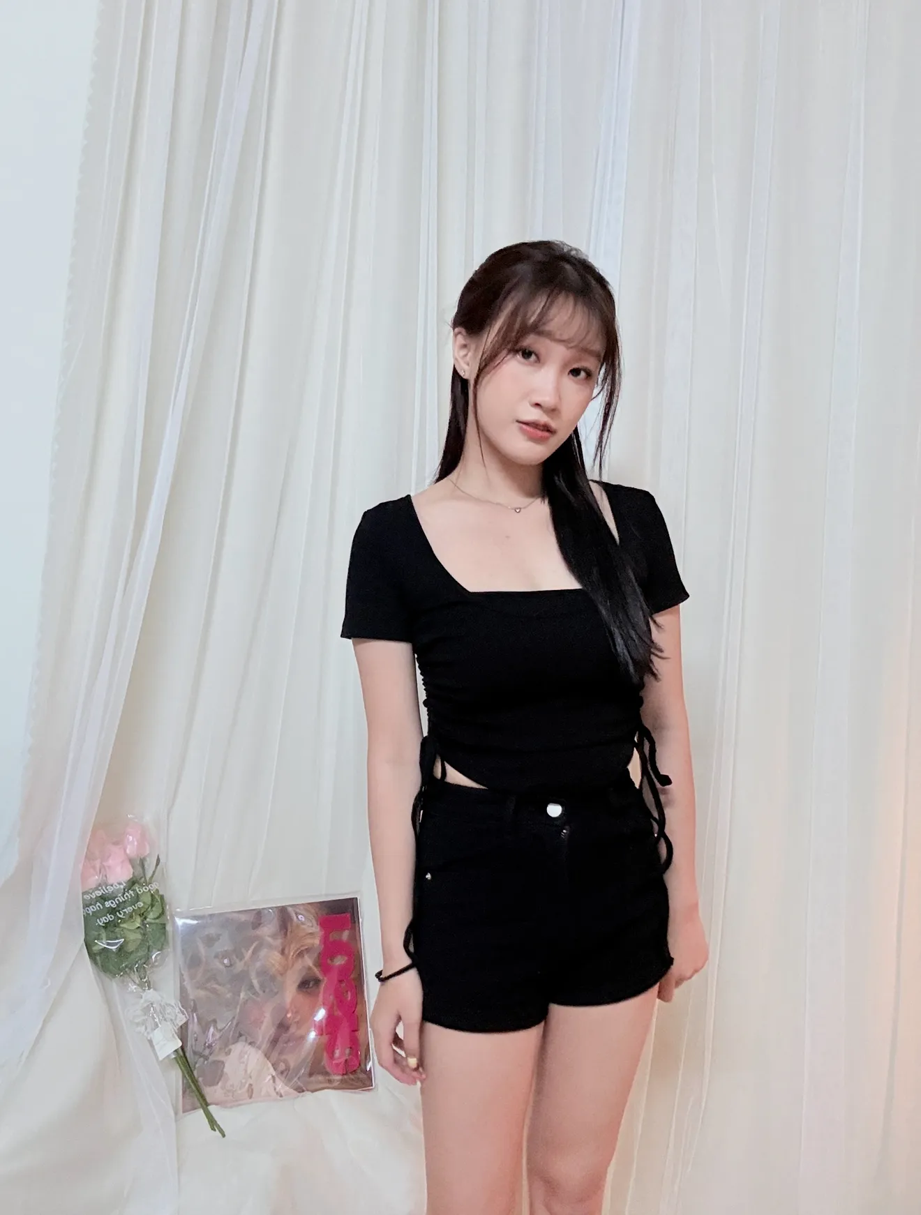 韓系顯瘦-兩側抽繩真兩件式Bratop套裝